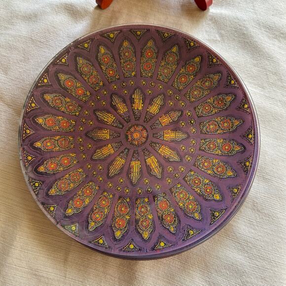 Vintage 8” Pilgrim Glass Silhouette Stained Glass Window Plate Purple ~ set of 5 - Picture 8 of 16